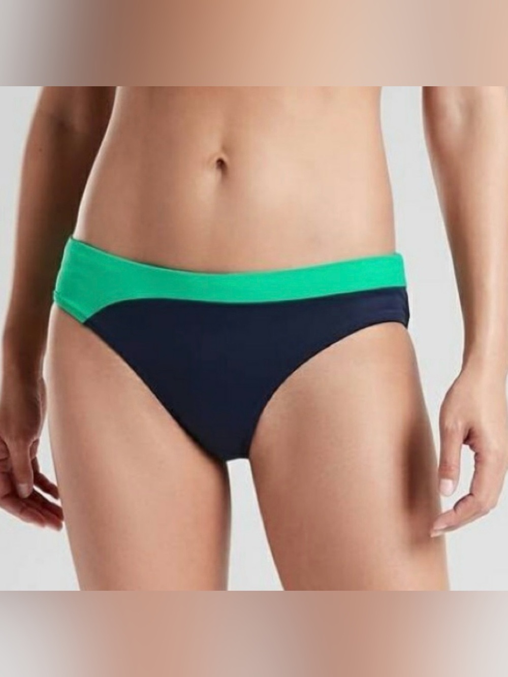 Athleta Freestyle Colorblock Bikini Bottom Size Medium Navy/Green NWOT